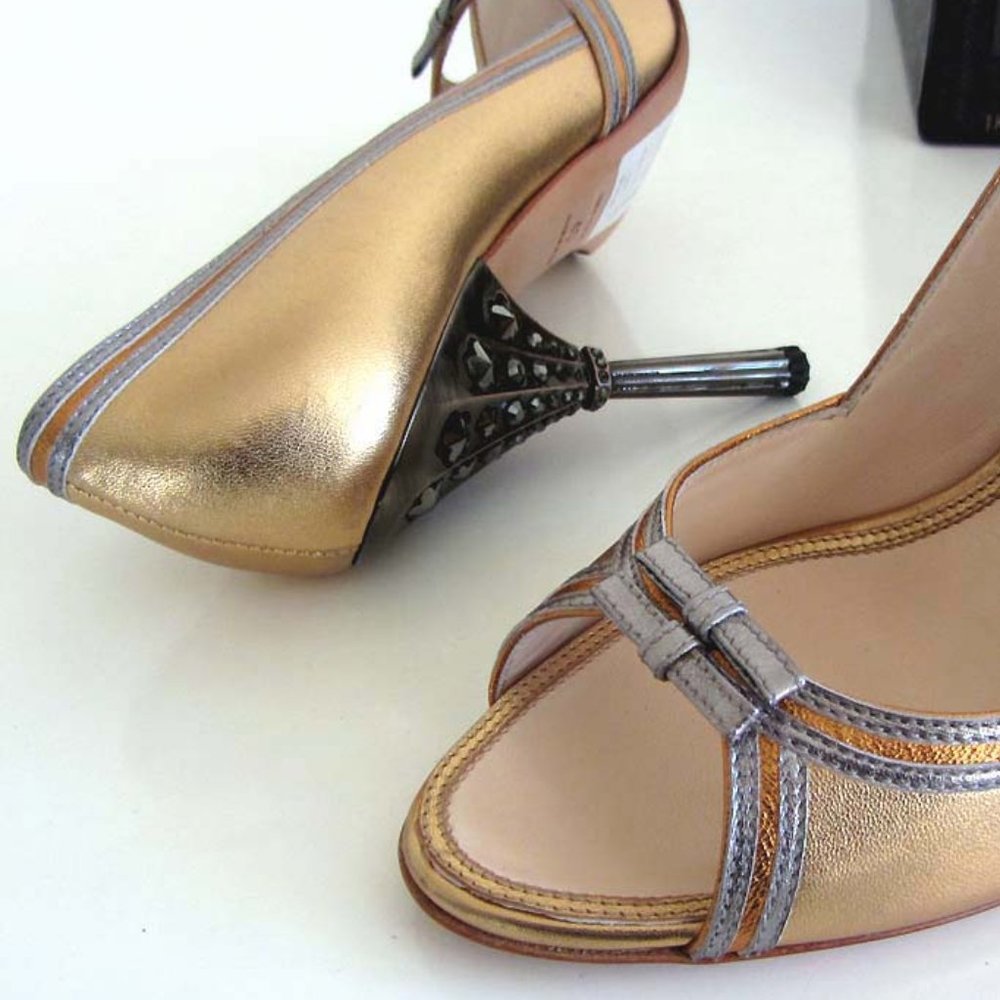 PRADA jeweled heel gold peep-toe pumps 40 / 10 US - Picture 8 of 8